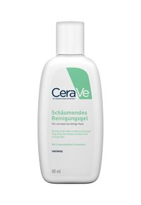 CeraVe foaming gel cleanser in an 88 ml opaque white bottle with a light green accent and a removable white cap. Text in German.