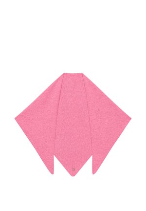 Pink triangular scarf with a soft texture, spread flat showing three pointed ends against a white background.
