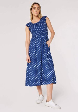 POLKADOT SMOCKED MIDI - Day dress - blue