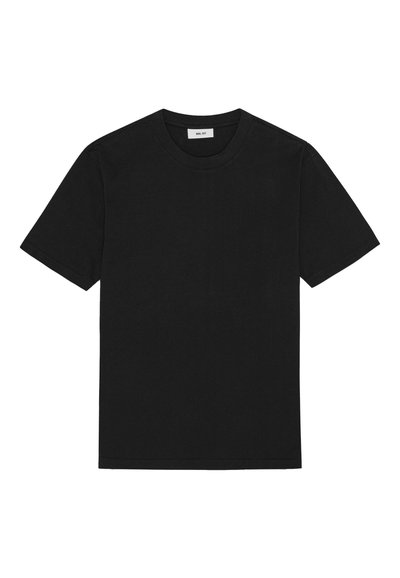 Svart bomull t-shirt med korta ärmar, rundad halsringning och rak nederkant. Enkelt, enfärgat design utan mönster eller utsmyckningar.