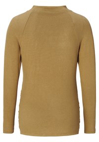 Dlouhý rukáv top v teplé hnědé barvě, vyrobený z měkké, hladké tkaniny s přiléhavým střihem a žebrovaným výstřihem, s raglánovými rukávy.