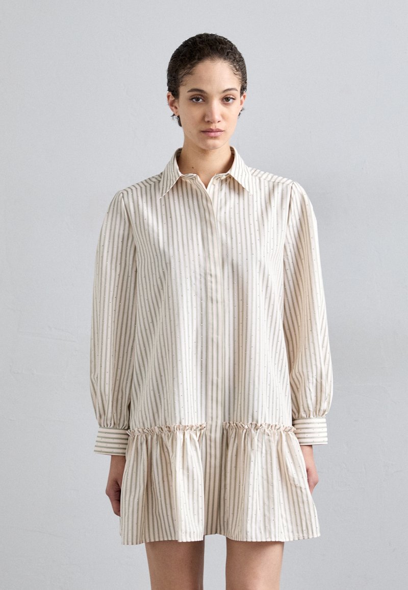 sandro DRESS WITH STRIPE - Skjortekjole - kaki/rose