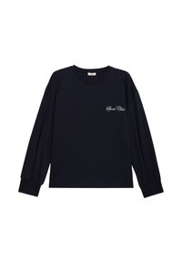 Camicia a maniche lunghe blu navy con scollo rotondo e testo "Sport Chic" ricamato sul petto sinistro.