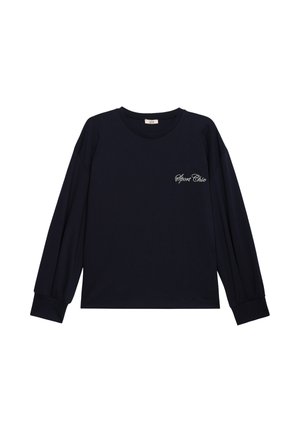 Camicia a maniche lunghe blu navy con scollo rotondo e testo "Sport Chic" ricamato sul petto sinistro.