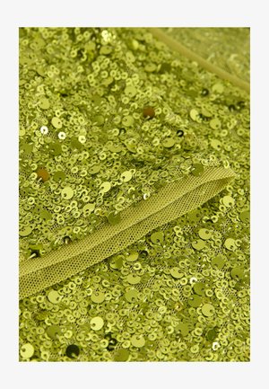 Tètent verde cu paiete, prezentând numeroase paiete rotunde și strălucitoare pe o bază din plasă. Textură netedă cu un model consistent și o culoare vibrantă.