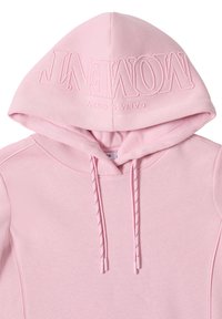 Felpa rosa con logo ricamato a texture, cordini con estremità appuntite e tessuto morbido. Presenta un cappuccio e un design a maglione.