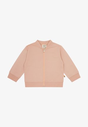 Light pink bomber jacket with a front zipper, ribbed cuffs, and a straight cut. Made from soft fabric with a smooth texture.