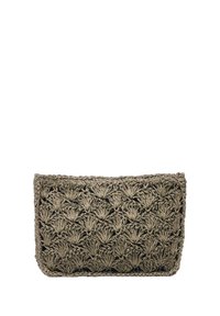 Borsa a tracolla intrecciata in tonalità terrose. Motivo testurizzato con design ondulato, caratterizzata da una forma rettangolare e apertura superiore.