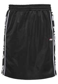 Gonna sportiva nera realizzata in un tessuto liscio e leggero, con una vita elastica e dettagli del logo bianco lungo i lati.