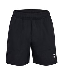 Svarta sportshorts i lätt tyg, med elastisk midja, två sidfickor och en liten logodetalj nära fållen.