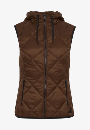 Rudas paminkštintas liemenė su kapišonu, su deimantų siuvinėjimo raštu, priekyje su užtrauktuku, ir dviem užtraukiamomis šoninėmis kišenėmis. Juodi akcentai pakraščiuose.