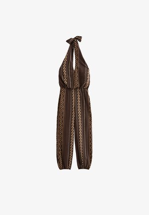New Look, DIAMOND PATTERN HALTER JUMPSUIT - Mono - brown pattern