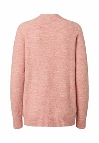 Maglione rosa realizzato in morbido tessuto testurizzato con un sottile motivo melange. Presenta maniche lunghe e un orlo a costine, design a collo rotondo.