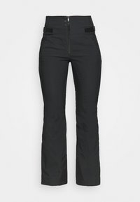 Mustat hiihtihousut, joissa on korkea vyötärö, edessä vetoketju, kaksi sivutaskua ja tarrakiinnitteiset yksityiskohdat. Valmistettu sileästä, kestävästä kankaasta.