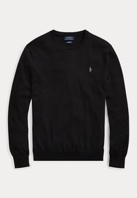 Čierny dlhý rukáv s okrúhlym výstrihom a malým vyšívaným logom Polo Ralph Lauren na ľavej strane hrudníka.