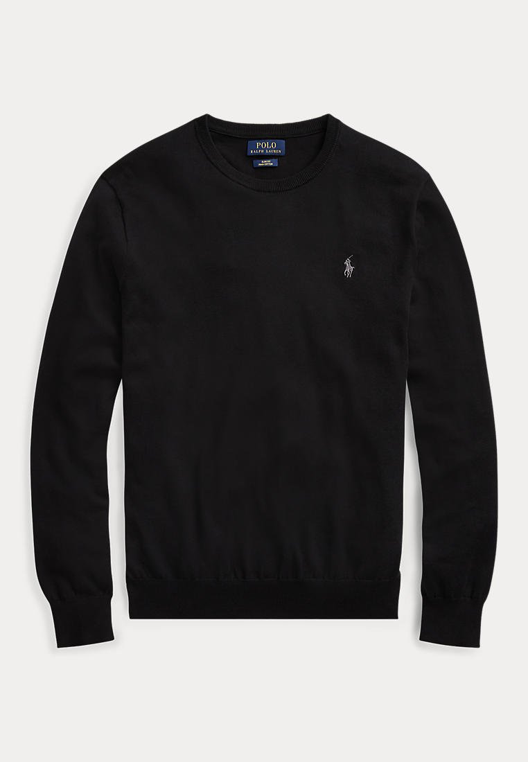 Черна пуловер с дълъг ръкав и кръгло деколте с малко бродирано лого Polo Ralph Lauren на лявата част на гърдите.