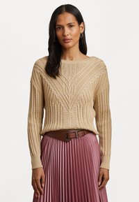 Lauren Ralph Lauren Petite - CABLE-KNIT COTTON-BLEND BOATNECK SWEATER - Jumper - sand dune Thumbnail Image 1