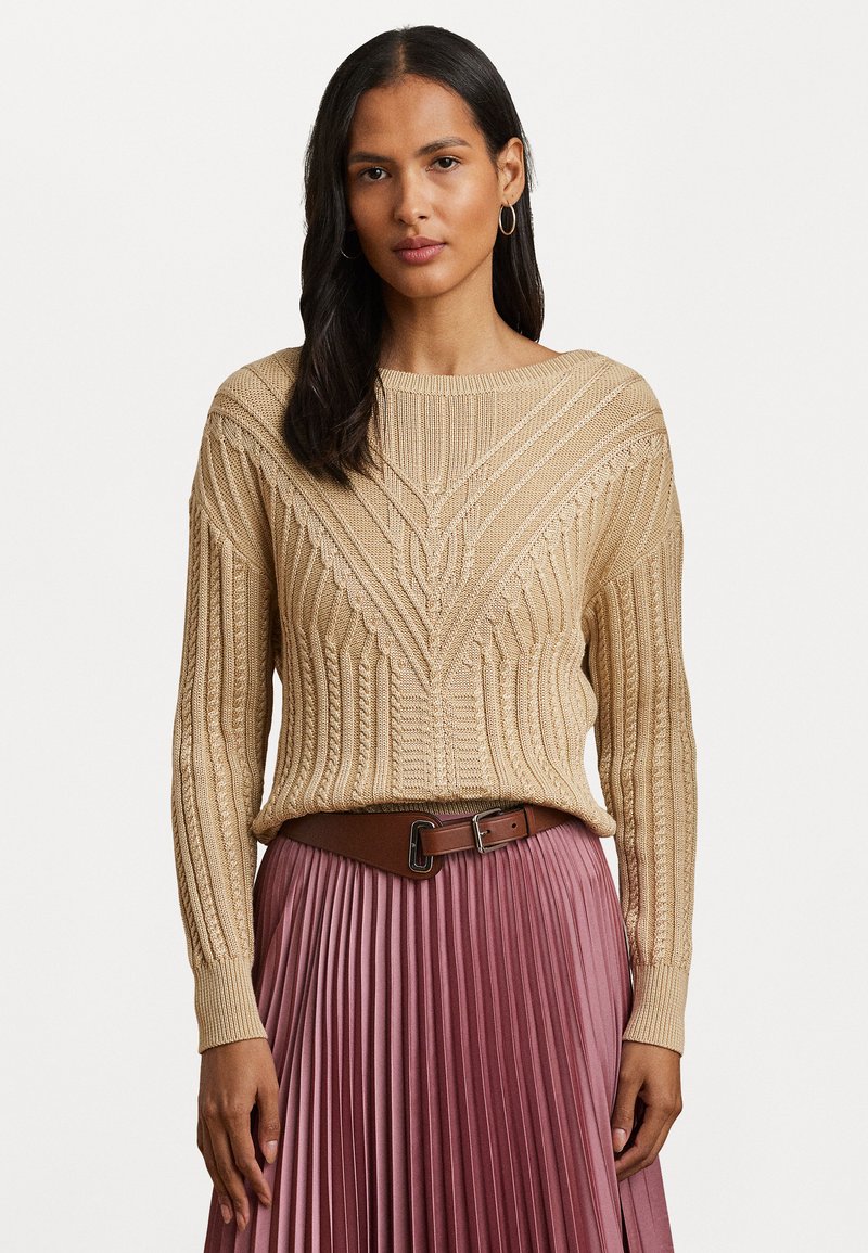Lauren Ralph Lauren Petite - CABLE-KNIT COTTON-BLEND BOATNECK SWEATER - Jumper - sand dune, Enlarge