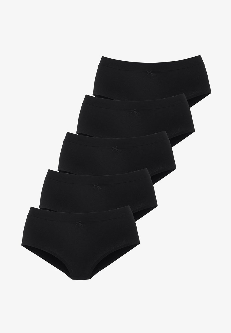 Pakket van vijf zwarte katoenen hipsteronderbroeken met een glad ontwerp, zachte textuur en een klein decoratief strikje op de tailleband.