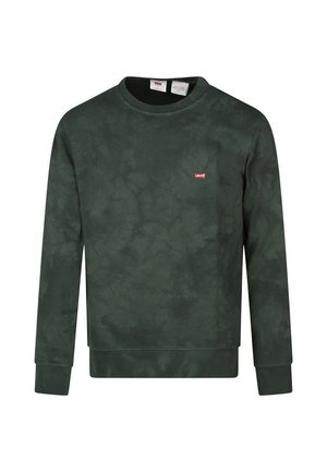 Sudadera de cuello redondo verde oscuro hecha de un tejido suave, con un patrón de tie-dye tonal y un pequeño logo rojo de Levi's en el pecho.