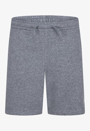 Shorts en tissu gris avec une taille élastique, fermeture à cordon, et une texture douce. Caractérisés par un design simple sans motifs ni accents visibles.