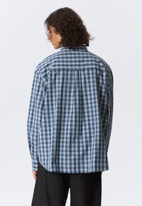 Langarmige geruite knopshirt in blauw en wit stof, met een ontspannen pasvorm, knoopmanchetten en een geplooide achterkant.