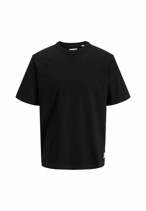 Sort bomulds-T-shirt med korte ærmer, rund halsudskæring og en afslappet pasform. Har et lille mærke på den nederste søm.