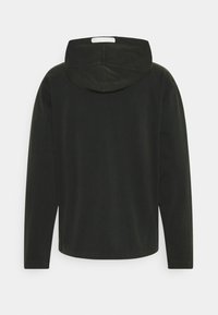 Dark green hoodie with a soft texture, long sleeves, a drawstring hood, and a straight hem. Simple design without visible logos or patterns.