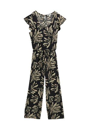 Mustvalge kombinesoon, millel on lehekujundusega prindid beežil ja rohelisel taustal. Omab lehvivaid varrukaid ja seotavat vööd. Valmistatud tekstureeritud kangast.