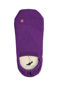 Paarse sok met een antislipsysteem, voorzien van een gebreid textuurontwerp en een ronde teen. Geaccentueerd door een klein oranje 'R' op de boord.