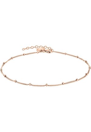 Roségold Fußkette mit einer zarten Kette und kleinen runden Perlen. Enthält einen Karabinerverschluss und eine verstellbare Länge.