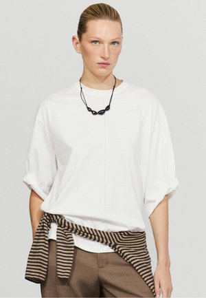 Massimo Dutti, 100% COTTON SHORT SLEEVE SEAMED T-SHIRT - Langarmshirt - white