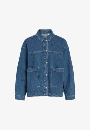 Denim jakna s ovratnikom, prednjim dugmadi, dva velika prednja džepa i ležernim krojem u srednjem plavom pranju.