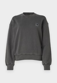 Donkergrijze sweatshirt van een zachte katoenmix, met een ronde hals, geribde mouwen en een klein logo-opdruk op de borst.