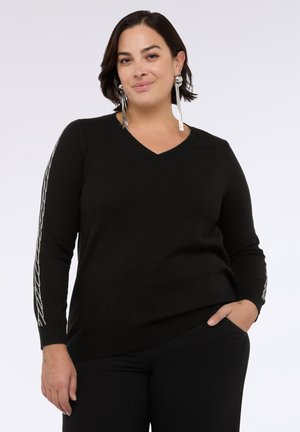 SCOLLO A V CON APPLICAZIONI STRASS - Striktrøje - nero