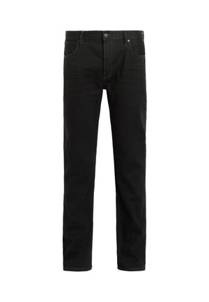 Zwarte denim jeans met een rechte snit, voorzien van vijf zakken, een ritssluiting en subtiele stikdetails langs de naden.