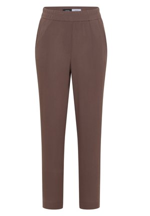 Pantalon marron à jambes droites avec taille élastique et texture subtile, conçu pour une coupe confortable et décontractée.