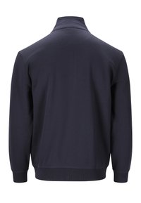 Marineblå sweatshirt med høj krave, lange ærmer og ribbet kant. Glat tekstur, minimal detaljering, og en klassisk pasform til hverdag.
