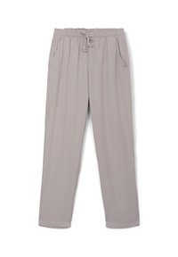 Pantaloni grigi chiari a vestibilità rilassata con vita elasticizzata, lacci e tasche laterali.
