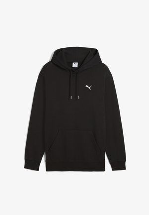 Czarna bluza z kapturem, z mieszanki bawełny, z przednią kieszenią typu kangur, ściągaczowymi mankietami i dołem oraz białym logo Puma na piersi.