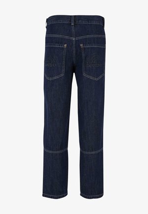 Tumši zili džinsi ar taisnu kāju griezumu, kas aprīkoti ar divām aizmugures kabatām ar uzrakstu "SOUTHPole." Kontrastējoša šuvju šūšana.