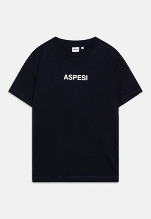 Sort kortærmet bomuld T-shirt med rund hals og hvid "ASPESI"-logo placeret midt på brystet.