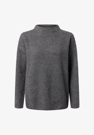 Grijze geribbelde trui met een hoge hals, lange mouwen en een relaxte pasvorm. Voorzien van een textuurstof voor extra warmte en comfort.