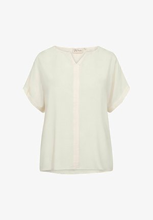 Lyscreme bluse med korte ærmer, V-hals og en central knapliste. Blødt, glat stof med en afslappet pasform og rundet kant.