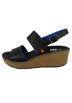 *Art PARMA GRASS SCHWARZ  BLACK LEDER - Sandały na koturnie