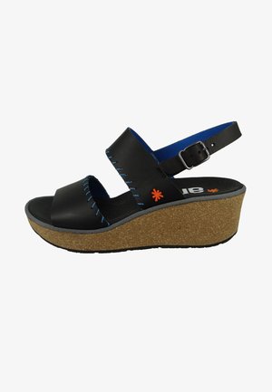 *Art PARMA GRASS SCHWARZ BLACK LEDER - Sandały na koturnie