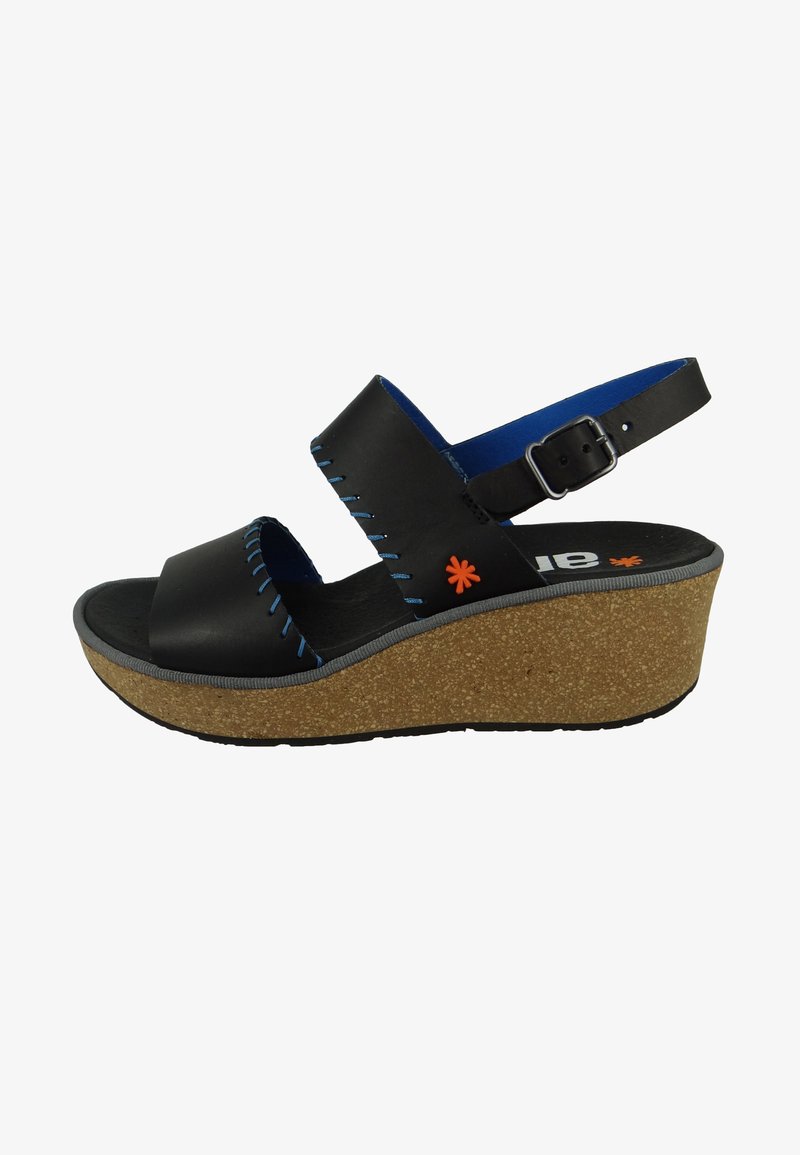 *Art PARMA GRASS SCHWARZ BLACK LEDER - Sandały na koturnie