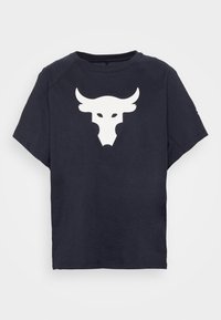 Marinblå t-shirt med kort ärm och en stor vit stiliserad tjurhuvudgrafik centrerad på framsidan.