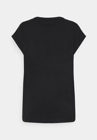 T-shirt noir uni à manches courtes avec un col rond, vu de dos sur fond blanc.