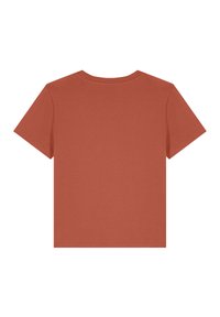 Korte mouw t-shirt in rustkleur, gemaakt van gladde stof, heeft een klassieke ronde hals en minimale stiksels voor een nette afwerking.